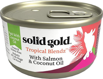 Solid Gold Wet Cat Food Pate in Coconut Oil - Healthy Canned Cat Food Pate w/Real Salmon, Omega Fatty Acids, Vitamins & Minerals - Grain Free & Gluten Free Canned Meals for Cats & Kittens - 24ct/3oz