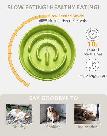 Ceramic Slow Feeder Dog Bowls, 0.6 Cup Slow Feeder for Small Dogs and Cats, Puzzle Maze Bowl, Prevents Choking, 6in, Green