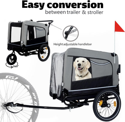 Pet Bike Trailer for Dogs, 88LBS Capacity Dog Bicycle Trailer with 20" Pneumatic Rubber Wheels, Multi-Directional Ventilation, Waterproof Cover, Perfect for Cycling with Pets