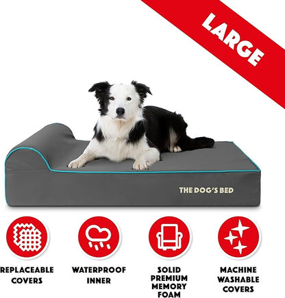 The Dog’s Bed Orthopedic Headrest Dog Bed Large Grey/Blue, Memory Foam, Pain Relief for Arthritis, Hip & Elbow Dysplasia, Post Surgery, Lameness, Waterproof Washable Cover