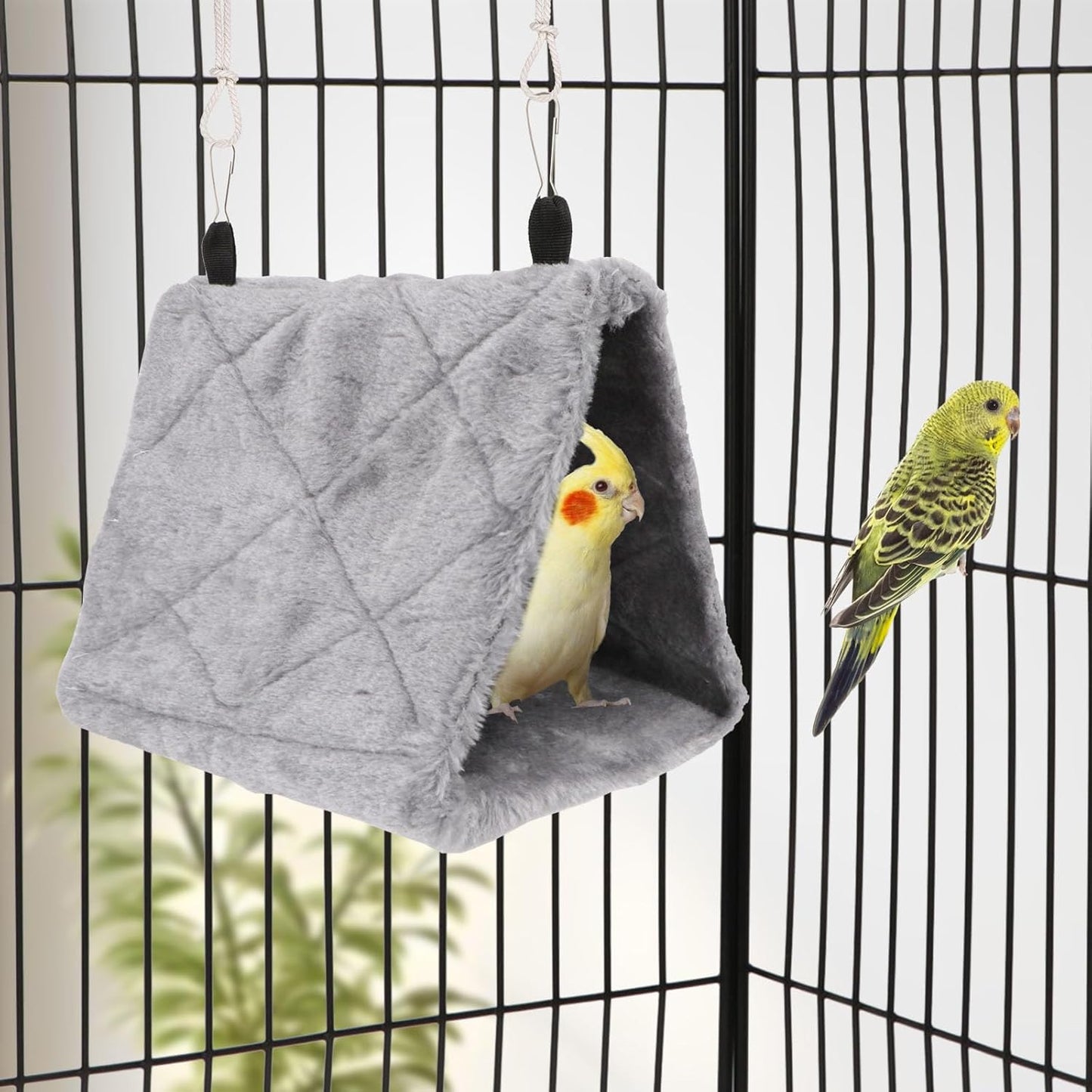 Wontee Bird Nest House Warm Bird Bed Hanging Hammock Snuggle Hut for Budgies Parakeets Caique Senegal Quaker Parrots Cockatiels Conures (Grey)