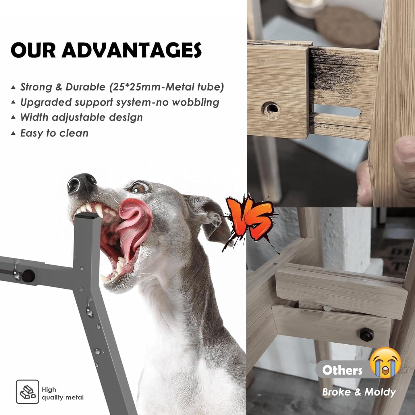 Dog Bowl Stand, Adjustable Width for 7-10.6'' Bowls, Raised Dog Food & Water Bowls, 11'' Tall, Grey (Bowl Not Included)