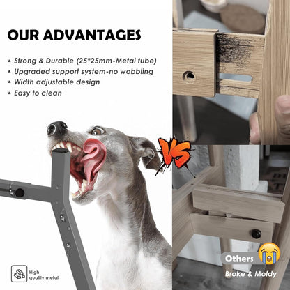 Dog Bowl Stand, Adjustable Width for 7-10.6'' Bowls, Raised Dog Food & Water Bowls, 11'' Tall, Grey (Bowl Not Included)