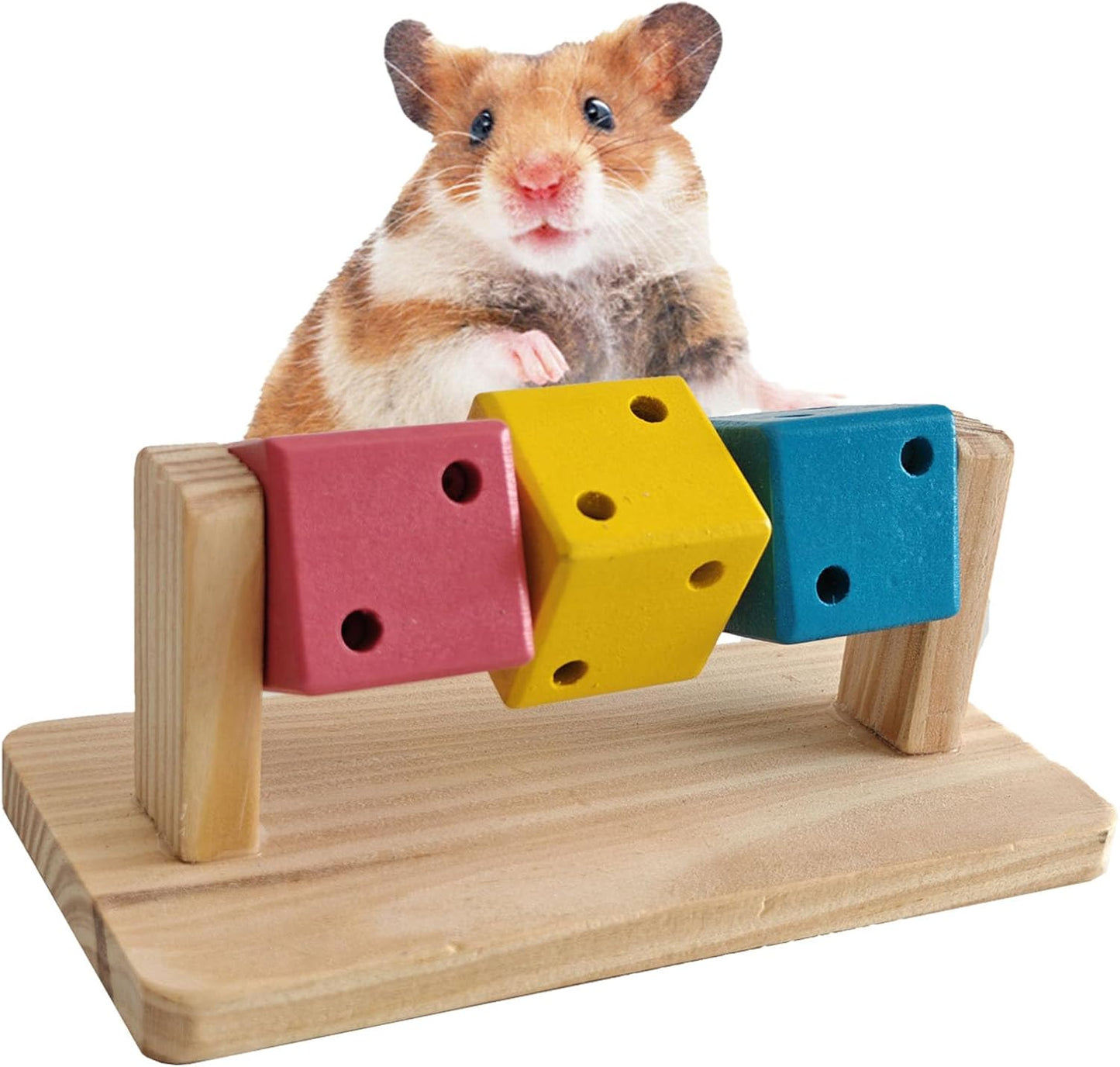 Small Animal Activity Toy with Rotating Wooden Cubes for Hamsters Gerbils Mice