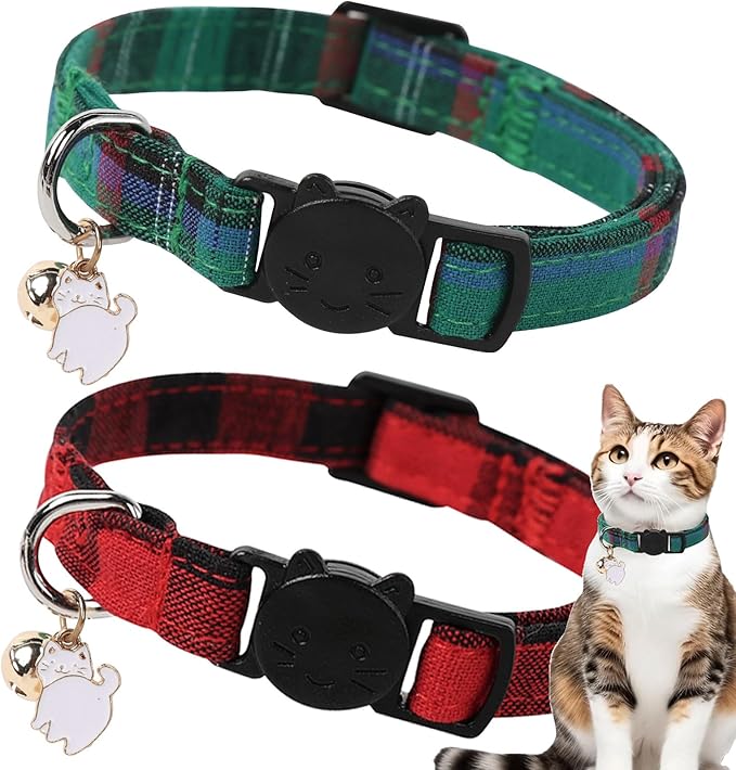 Unique style paws 2 Pack Christmas Kitten Collar Breakaway with Bell & Pendant, Adjustable Safety Cat Cotton Collars for Girl Boy Cats and Small Pets