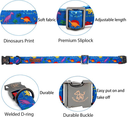 Elegant little tail Dog Collar, Blue Dinosaurs Pattern Pet Collar Durable Cute Dog Collars Male or Female Pet Gift Adjustable Dog Collar for X-Small Dogs