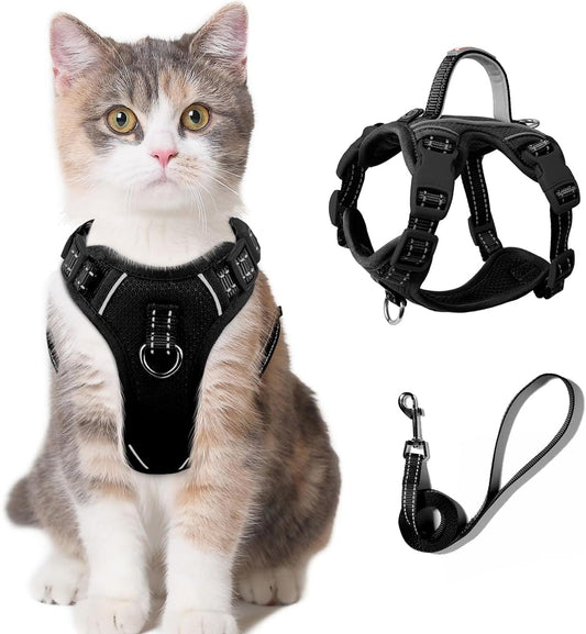 Cat Harness and Leash Set for Walking Escape Proof for Small Large cat Kitten Harness with ID tag Pocket (Black,XXS)