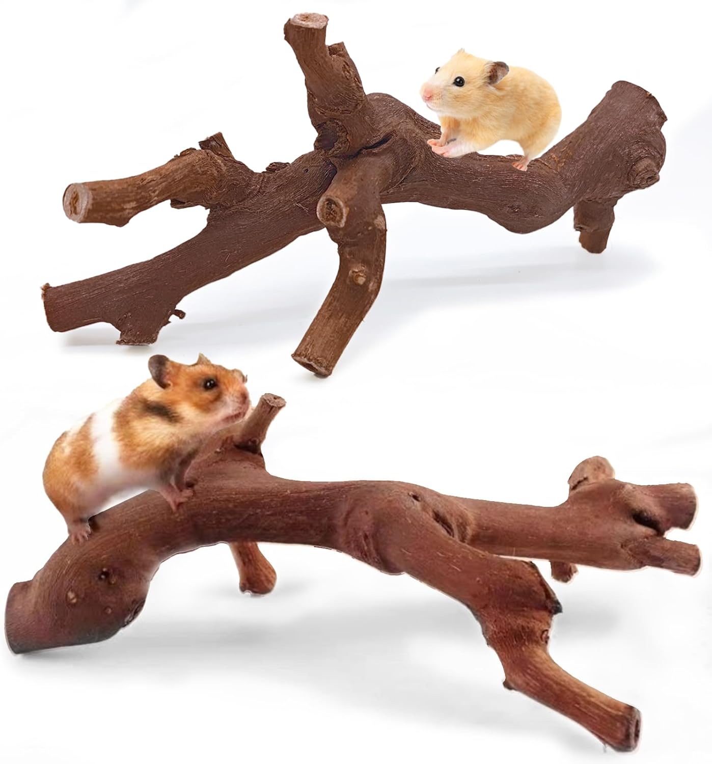 kathson 2PCS Wood Hamster Climbing Branches Decor, Natural Wooden Syrian Hamster Climb Chewing Toys, Rat Exercise Toys, Small Animal Habitat Decor Accessories for Dwarf Pets, Gerbils, Mice (7.8IN)