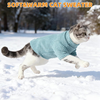 KOOLTAIL Cat Sweater for Sphynx - Soft Fleece Sweaters for Cats Only, Elastic Pet Clothes with Sleeves, Thick Winter Warm Cold Weather Apparel for Hairless Cat, Puppy Pajamas for Small Dogs, Blue L