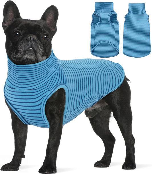 ROZKITCH Fleece Dog Pjs for Medium Dogs Boy, Cozy Stretchy Turtleneck Jumper for Winter Spring Autumn, Machine Washable Pet Clothes for Indoor & Outdoor BlueStripe L