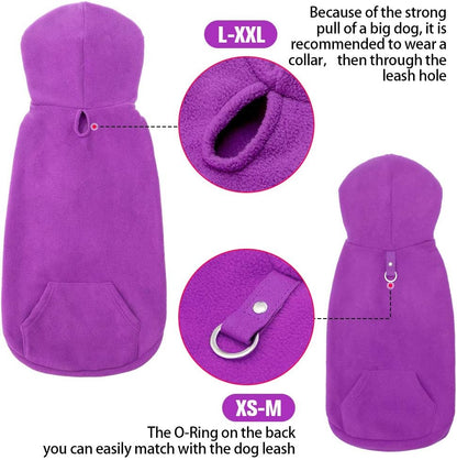 EXPAWLORER Dog Hoodie Fleece Sweater Vest, Hooded Dog Sweatshirt Fall Winter Pet Clothes with Leash Hole, Sleeveless Warm Cozy Puppy Clothing for Cat Small Medium Large Dogs Girl Boy, Purple XS