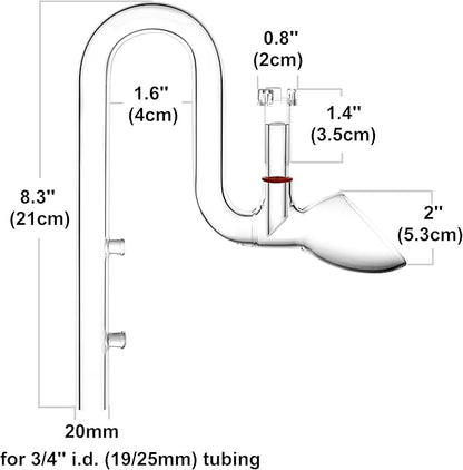 Glass Lily Pipe Set Outflow with Surface Skimmer & Multi-Level Water Intake (20mm for 19/25mm (3/4'' i.d.) tubing)