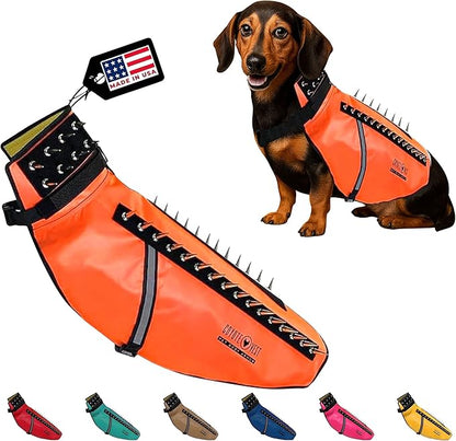 CoyoteVest Dog Harness Protection Vest, Reflective Dog Accessories with Spikes to Shield Your Pet from Raptor and Animal Attacks, Proudly Made in America (Large, Fluorescent Orange)