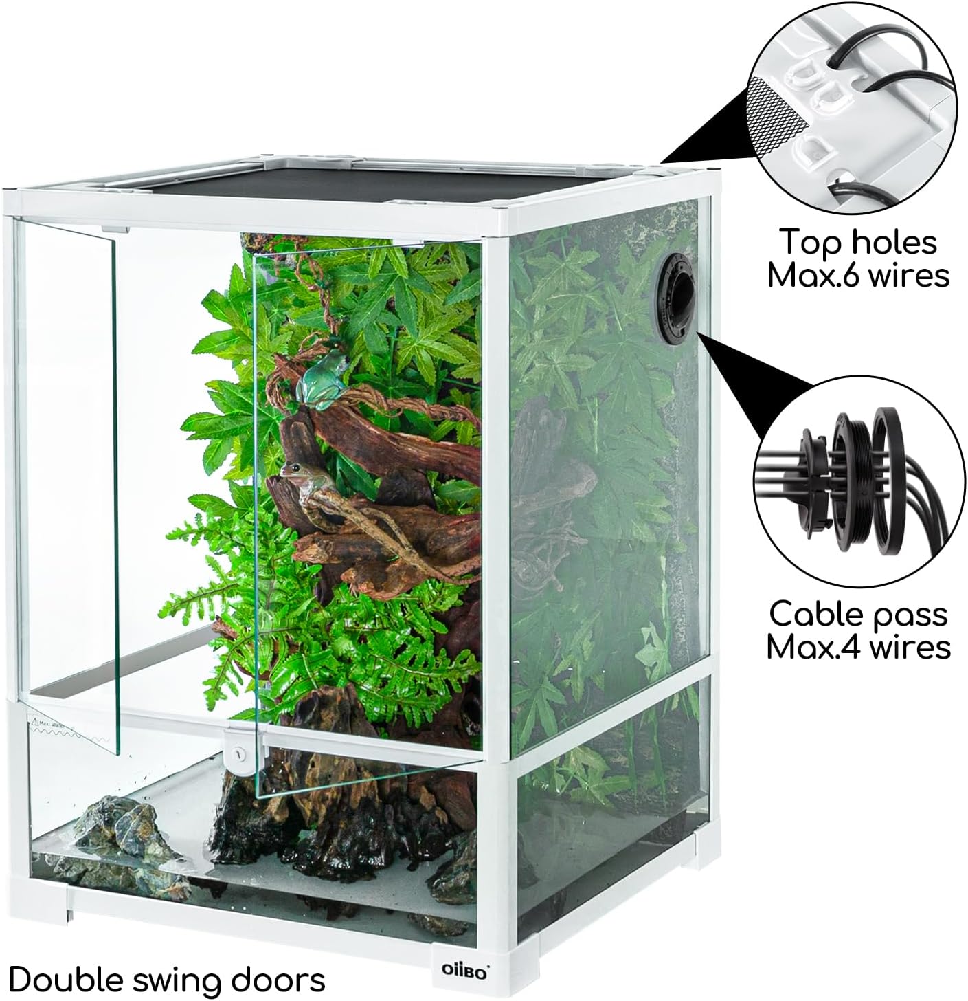 OIIBO 30 Gallon Reptile Tank 18" x 18" x 24" Reptile Terrarium, Full View Glass Terrarium Tank with Double Hinge Door for Reptiles Amphibians, Bearded Dragon Gecko Lizard Snake