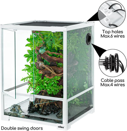 OIIBO 30 Gallon Reptile Tank 18" x 18" x 24" Reptile Terrarium, Full View Glass Terrarium Tank with Double Hinge Door for Reptiles Amphibians, Bearded Dragon Gecko Lizard Snake