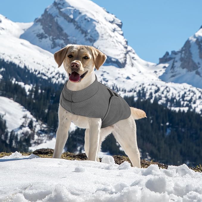 Queenmore Large Dog Sweaters, Soft Fleece Vest Pullover Dog Jacket with Leash Hole, Warm Winter Dogs Clothes Cold Weather Doggy Dachshund Sweater for Large Dogs Cats Boy or Girl (Grey, L)