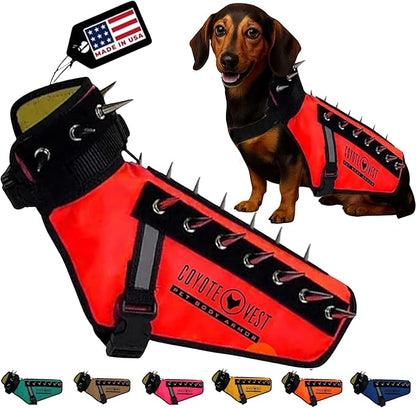 CoyoteVest Dog Harness Protection Vest, Reflective Dog Accessories with Spikes to Shield Your Pet from Raptor and Animal Attacks, Proudly Made in America (XX-Small, Red)
