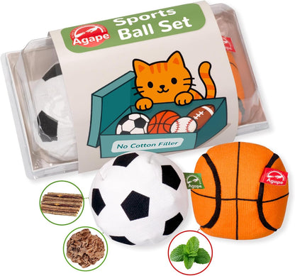 Agape Natural Cat Toys, 100% Catnip & Silvervine Filled, Interactive Chew and Kicker Balls for Indoor Cats, Enrichment and Teeth-Cleaning Fun for Bored Cats and Kittens, 2 Pack Crinkle Cat Toys