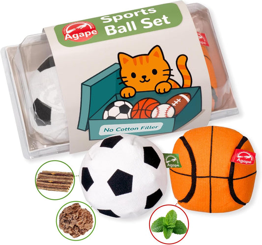 Agape Natural Cat Toys, 100% Catnip & Silvervine Filled, Interactive Chew and Kicker Balls for Indoor Cats, Enrichment and Teeth-Cleaning Fun for Bored Cats and Kittens, 2 Pack Crinkle Cat Toys