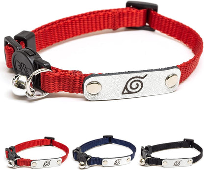 Naruto Breakaway Cat Collars for Girl & Boy Cats | Officially Licensed Naruto Shippuden Hidden Leaf Village Pet Accessories & Gifts, (8.5” to12”) Adjustable Cute Kitten Collar with Bell (Red, Ninja)