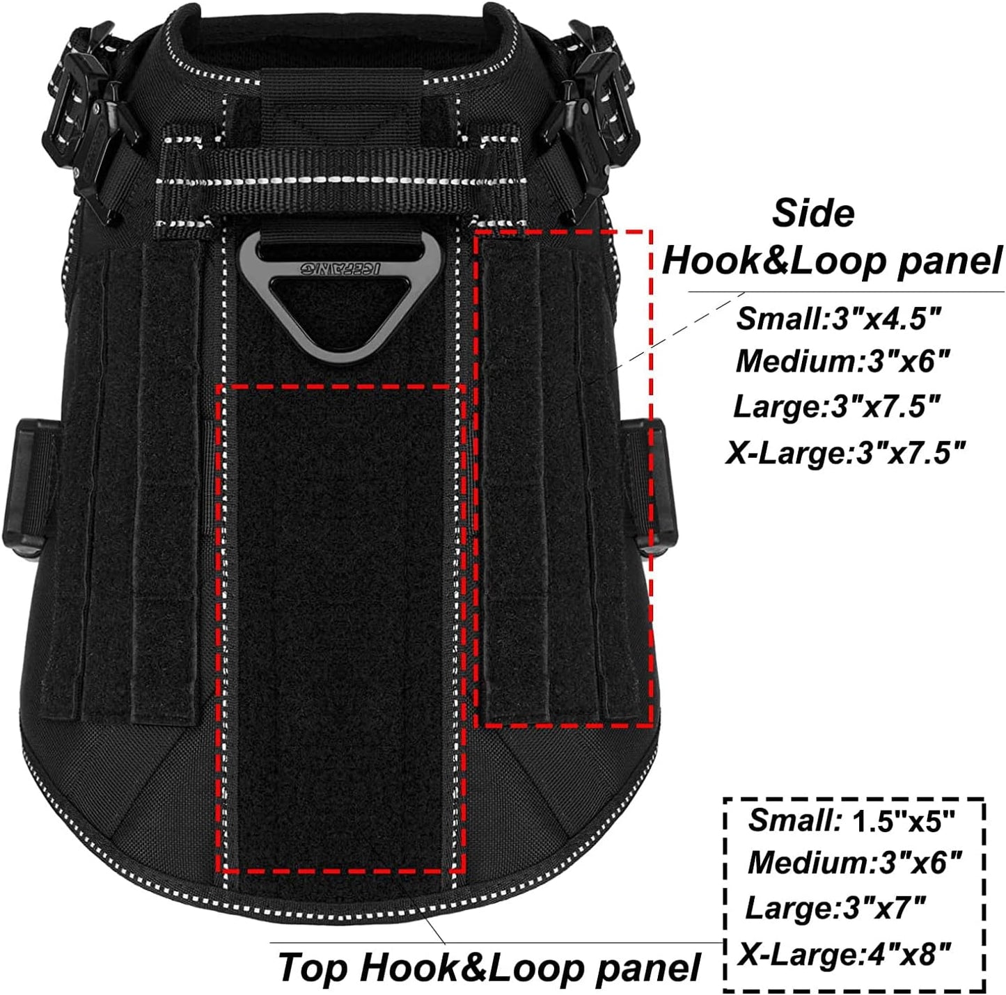 ICEFANG Tactical Dog Harness, Medium Size,2X Metal Buckle,Working Dog MOLLE Vest with Handle,No Pulling Front Leash Clip,Hook and Loop Panel (Black,M (Pack of 1))