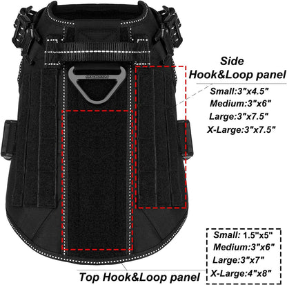 ICEFANG Tactical Dog Harness, Medium Size,2X Metal Buckle,Working Dog MOLLE Vest with Handle,No Pulling Front Leash Clip,Hook and Loop Panel (Black,M (Pack of 1))