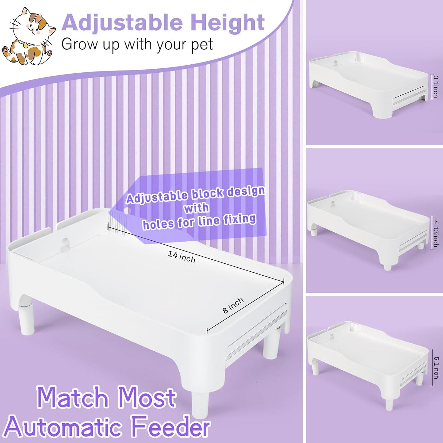 Adjustable Cat Feeder Stand, Elevated Holder for Automatic Feeders, 3-5.1 in, Nonslip, Adjustable