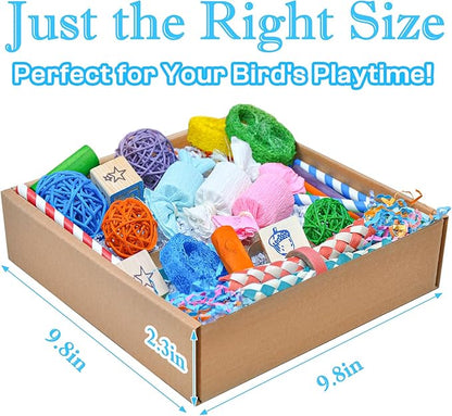 Colorful Bird Foraging & Shredding Toys Box – Safe Bird Toys for Parakeets, Cockatiels, Conures & Small Birds, Perfect for Spring and Summer