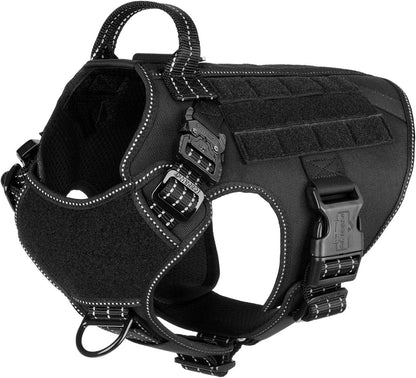 ICEFANG Tactical Dog Harness, Medium Size,2X Metal Buckle,Working Dog MOLLE Vest with Handle,No Pulling Front Leash Clip,Hook and Loop Panel (Black,M (Pack of 1))