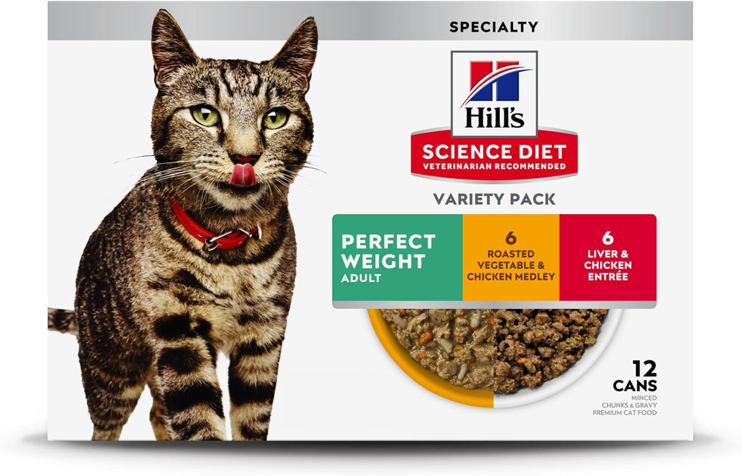 Hill's Science Diet Adult 1-6 Perfect Weight Wet Cat Food, Variety Pack: Liver & Chicken Minced; Chicken Stew, 2.9 oz. Cans, 12-Pack