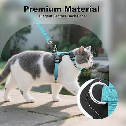 Plutus Pet Adjustable Cat Harness and Leash Set, Quick Release, Escape Proof Nylon Vest with Leather Trim for Kitten, Small Medium Large Cats, Light Blue