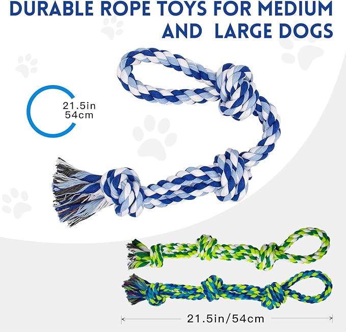 [3 Pack] Dog Rope Toys for Large and Medium Aggressive Chewers, Nearly Indestructible Rope Chew Toys, Heavy Duty 100% Cotton Tug of War Dog Toy for Boredom, Teeth Cleaning