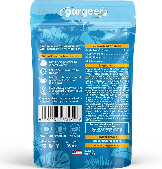 16oz Complete Crested Gecko Food Diet. Premium Mix, Ready to Use Freshly Made Powder. Unique Formula, Developed & Made in The USA. Enjoy! (Mango)