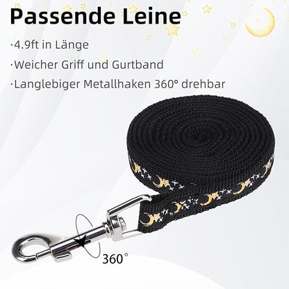 PUPTECK Adjustable Cat Harness and Leash Set Escape Proof Kitten Strap Collar for Walking Travel, Moon&Star