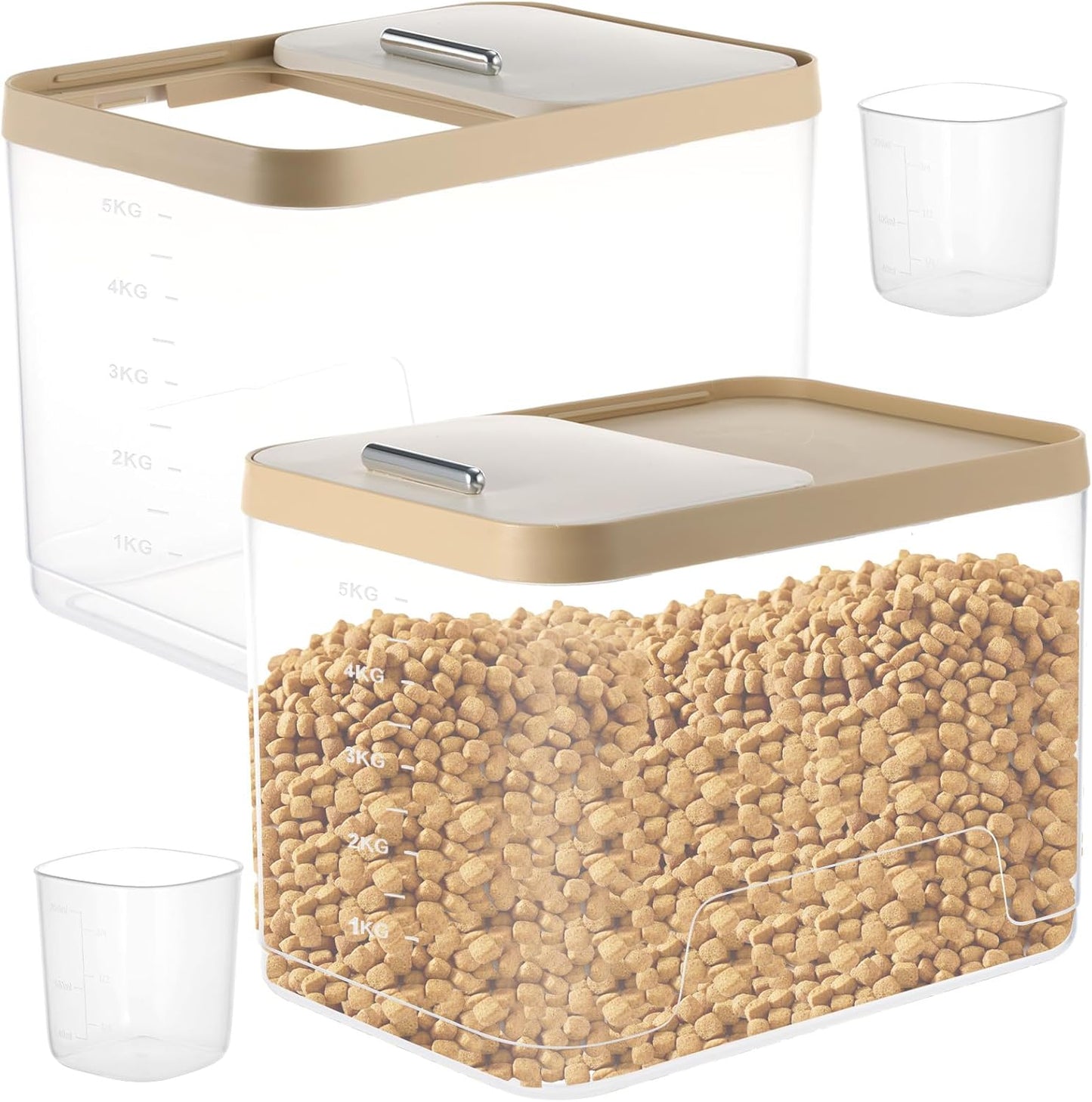 CIEOVO 2 Pack Airtight Dog Food Storage Container, 10Lbs Clear Pet Dog Food Storage Bin with Measuring Scoops for Rice Grain Pet Dog Cat Bird Dog Treat Storage Food Fresh