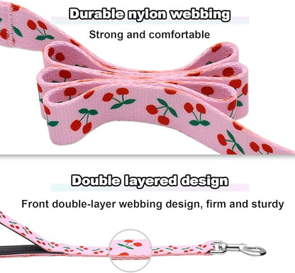 6ft Dog Leash with Two Padded Handles, Heavy Duty Strong Nylon Pet Leash with Soft Neoprene Handle for Small Medium Large Dogs, Cherry