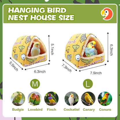 SUSOO Plush Warm Bird Nest House - Hanging Snuggle Bed Velvet Shed Hut Cage Fluffy Hideaway Winter Sleeping Hammock for Parrot Parakeet Conure Cockatiel Budgies Lovebird (Yellow, L)