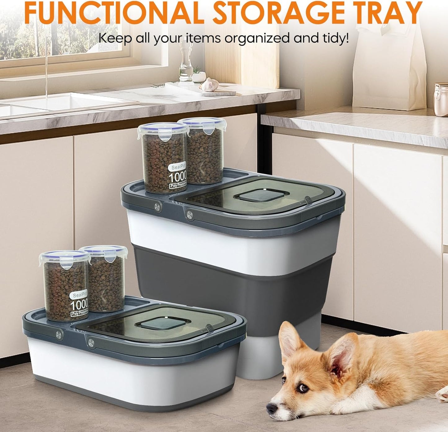 35lbs Dog Food Storage Container, Collapsible Dog Food Container, Wheels, Handle, Airtight Pet Food Storage Container, Scoop, 2L Small Dry Food Pail For Dog Cat Bird Food