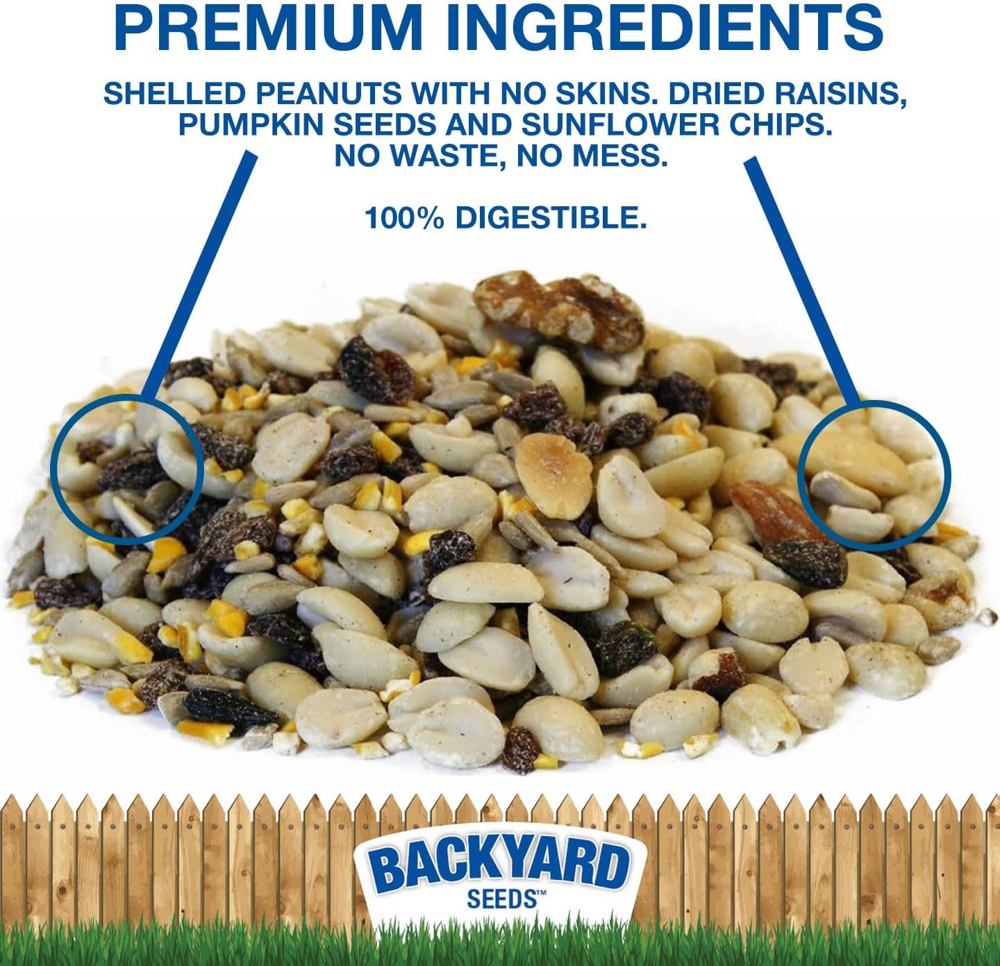 CountryMax Backyard Seeds Woodpecker No Waste Mix Shelled Peanuts Mixed Bird Seed with Sunflower Chips, Pumpkins, Raisins (20 Pounds)