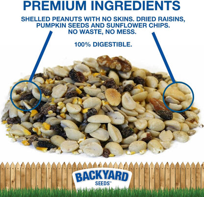 CountryMax Backyard Seeds Woodpecker No Waste Mix Shelled Peanuts Mixed Bird Seed with Sunflower Chips, Pumpkins, Raisins (20 Pounds)