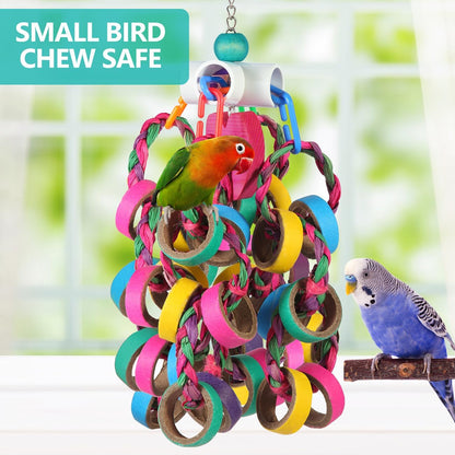 Bird Toys Conure Toys,Bird Parrot Foraging Shredder 24 Pcs Colorful Bagel Chewy Rings for Small Parrots Parakeets Conures Cockatiels Love Bird Cage Accessies (W)