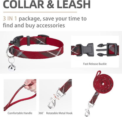 PUPTECK Adjustable Dog Harness Collar and Leash Set Step in No Pull Pet Harness for Small Medium Dogs Puppy and Cats Outdoor Walking Running, Soft Mesh Padded Reflective Vest Harnesses, Red S