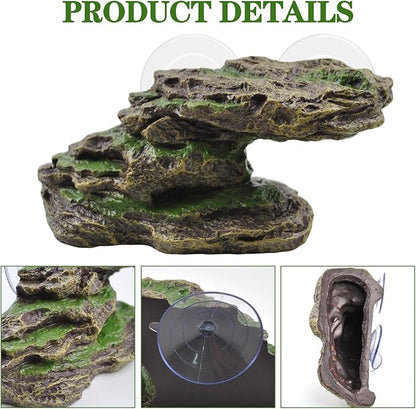 PINVNBY Turtle Basking Platform with 2 Pcs Suction Cups,Resin Floating Dock for Turtles,Tortoise Climbing Ramp Shale - Ideal for Aquatic Turtles,Stable & Durable,Easy to Install(Green Brown)