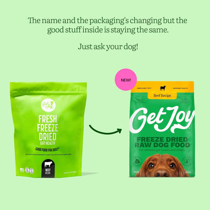 Get Joy Freeze Dried Raw Beef Dog Food, High Protein Grain Free Meal, Topper & Treat, Gut Health Support with Probiotics, Small to Large Breed, 32oz Bag