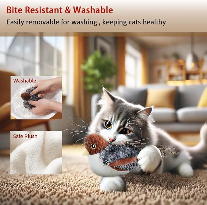 Realistic Cat Toys - Interactive Flapping Bird, Touch Activated Kitten Exercise Toys, Simulated Chirping Catnip Toys