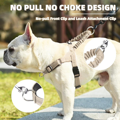 PUPTECK No Pull Dog Harness Medium Sized Dog, Adjustable Reflective Pet Vest Harness with Bungee Handle, Escape Proof No Choke Harness for Medium Dogs Walking Training, Beige L