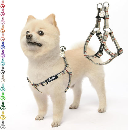 PUPTECK No Pull Dog Harness Soft Adjustable Basic Nylon Step in Puppy Vest Outdoor Walking with ID Tag, Plaid Beige, M
