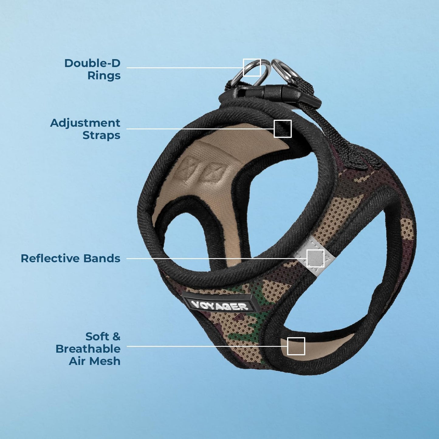 Best Pet Supplies Voyager Step-in Air Harness - All Weather Mesh, Reflective, No Pull Harness for Dogs, Cats - Secure with Hook & Loop Fastener, Buckle, Double D-Rings - Army/Black Trim, XS