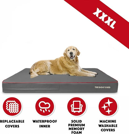 The Dog’s Bed Orthopedic Memory Foam Dog Bed, XXXL Grey/Red, Pain Relief for Arthritis, Hip & Elbow Dysplasia, Post Surgery, Lameness, Supportive, Calming, Waterproof Washable Cover
