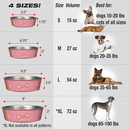 Loving Pets Bella Dog Bowls- Stainless Steel Dog & Cat Bowls - Spill Proof Dog Food Bowl, Cat Bowl, Puppy Essentials & Pet Supplies Great for Home & Travel (Large 35-65 lbs, Coastal Pink)